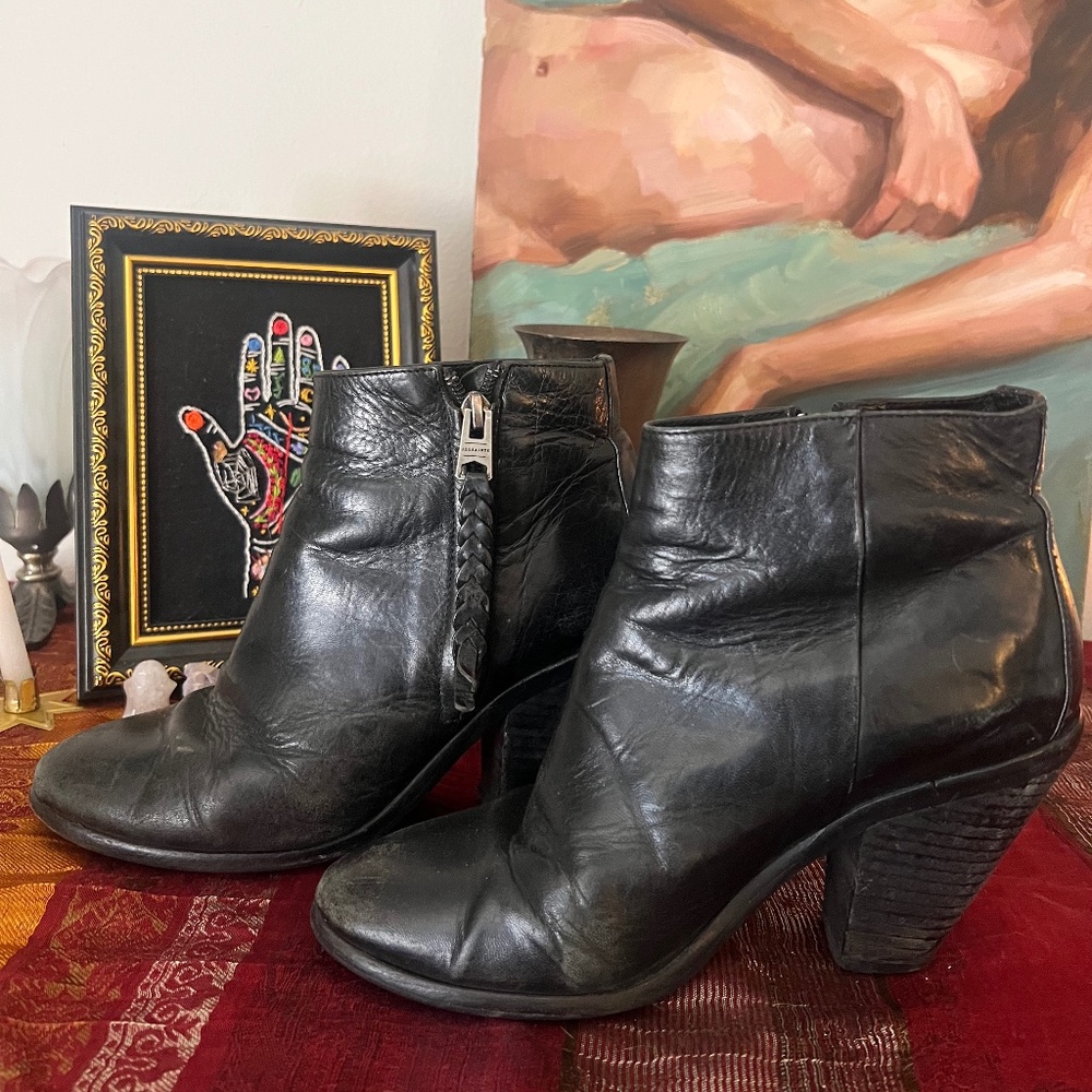 ALL SAINTS Black Leather Heeled Ankle Boots
